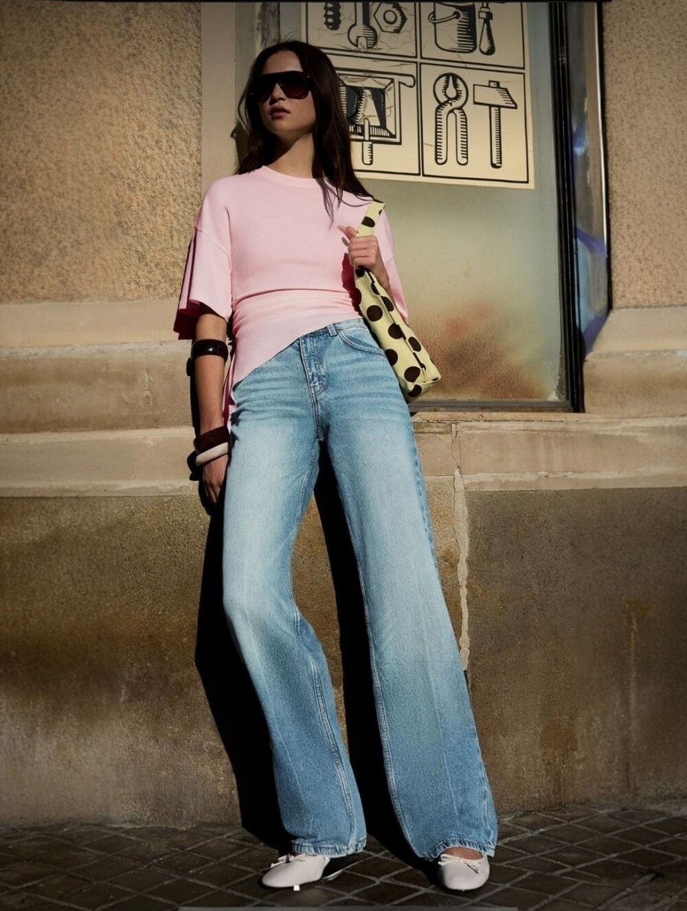 Bershka High-Waist Straight Wide-Leg Jeans In Light Blue, EUC, Size 6